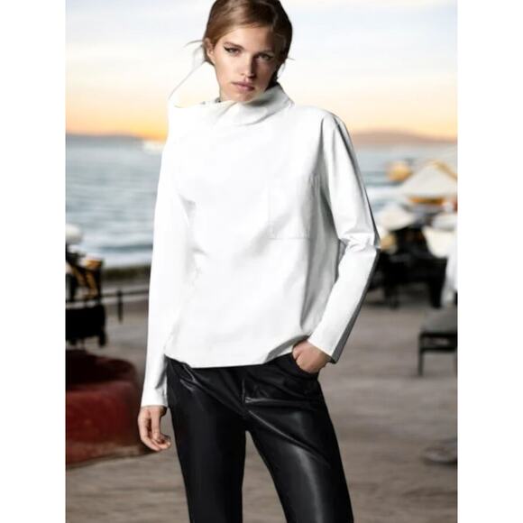 NWT - Zara Faux Leather Top in Taupe Size: M - Picture 1 of 7
